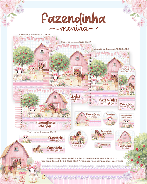 Encadernação Fazendinha Rosa - Volta às Aulas 