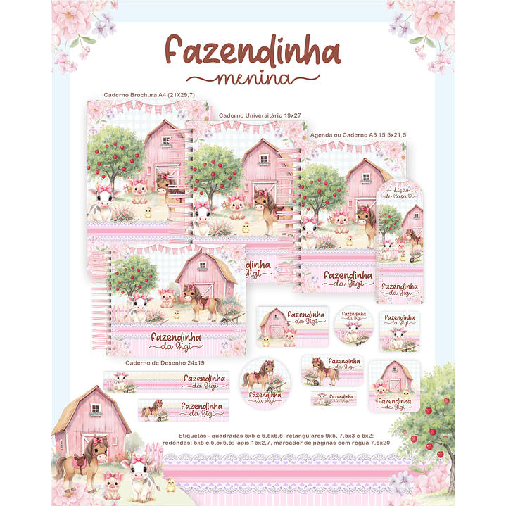 Encadernação Fazendinha Rosa - Volta às Aulas  1