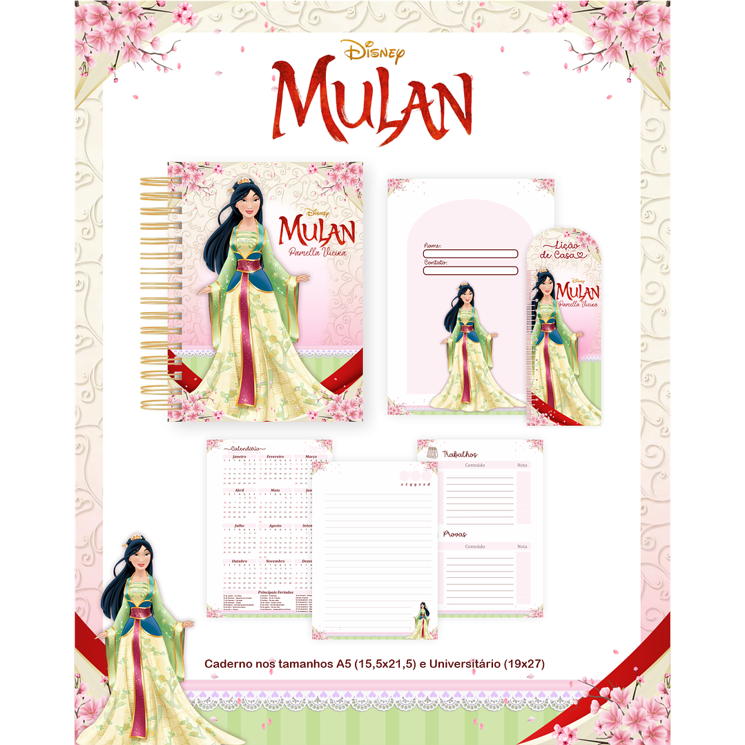 Kit Digital Encadernação Mulan - Volta às Aulas Completo 2