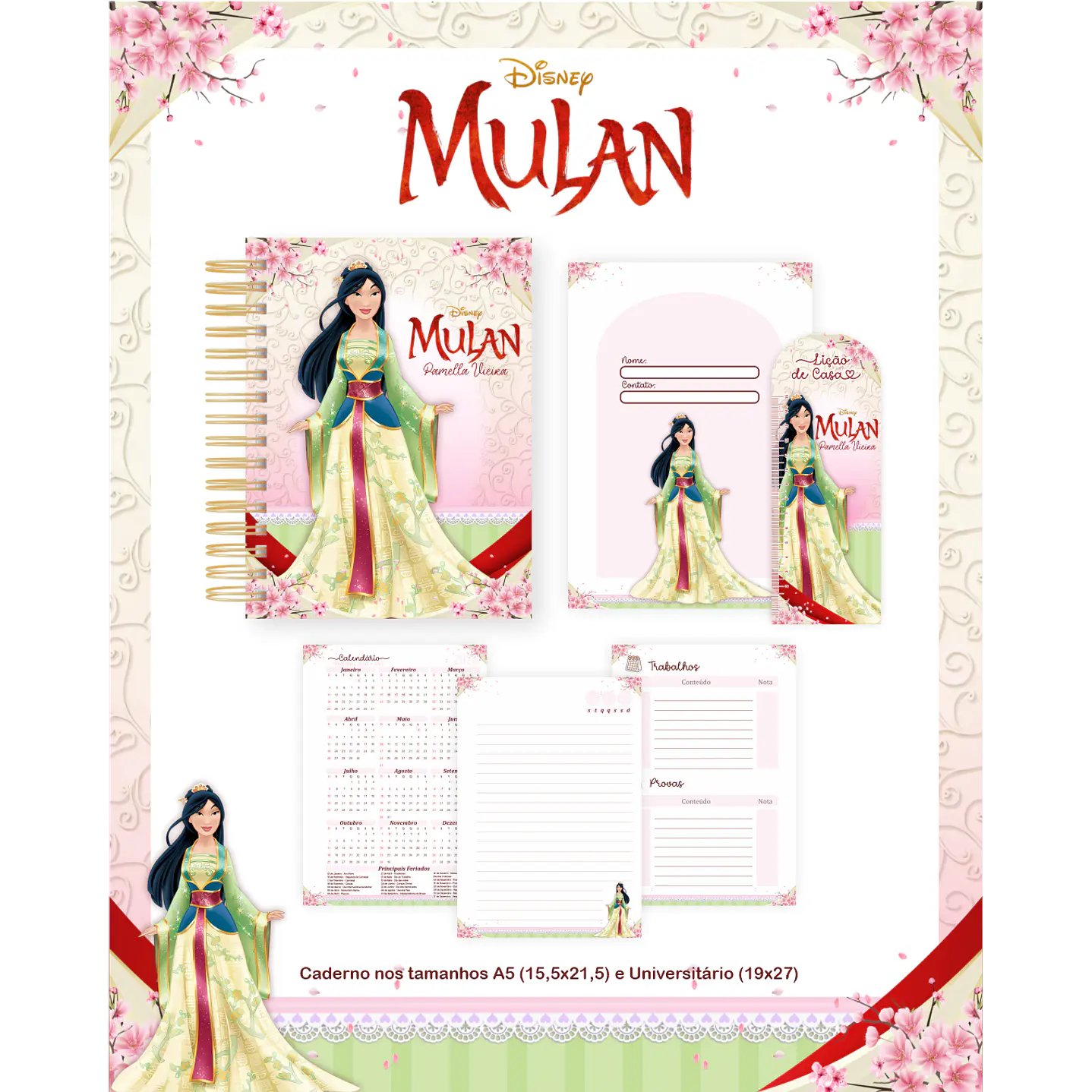 Kit Digital Encadernação Mulan - Volta às Aulas Completo 2