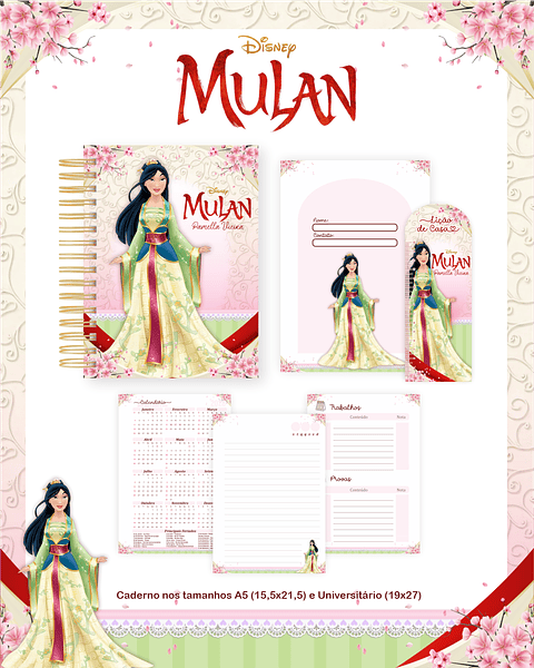 Kit Digital Encadernação Mulan - Volta às Aulas Completo