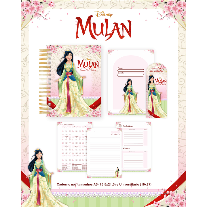 Kit Digital Encadernação Mulan - Volta às Aulas Completo 2