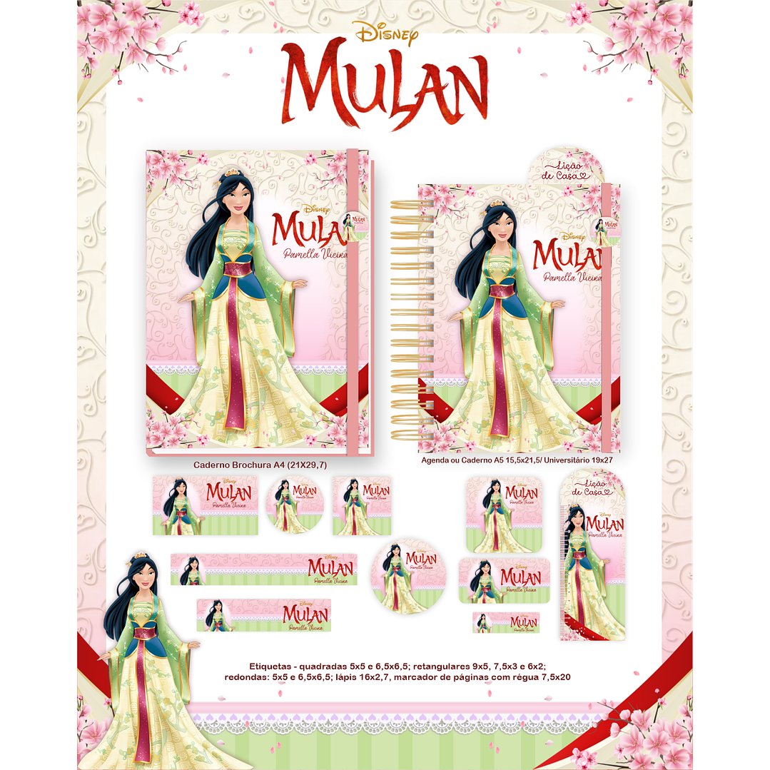 Kit Digital Encadernação Mulan - Volta às Aulas Completo 5