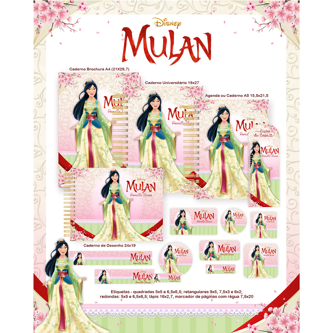 Kit Digital Encadernação Mulan - Volta às Aulas Completo 1