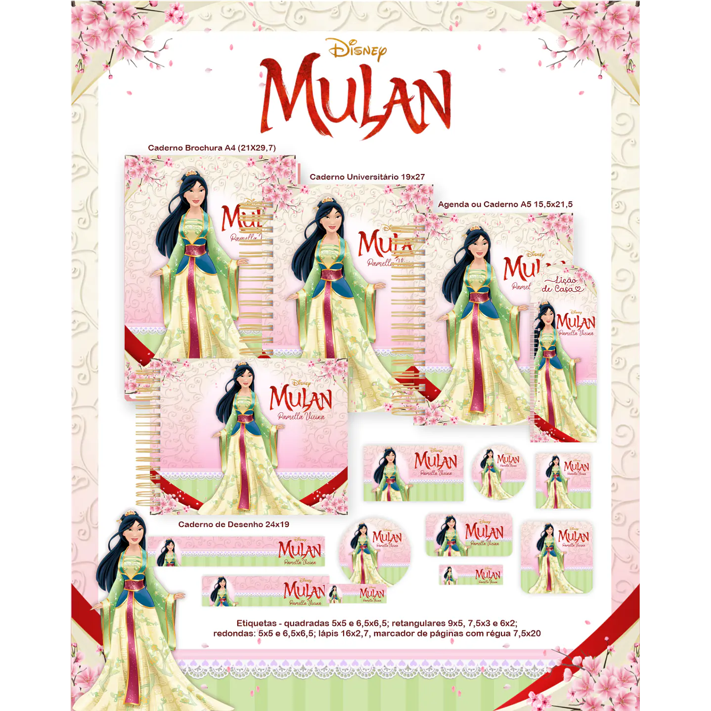 Kit Digital Encadernação Mulan - Volta às Aulas Completo 1