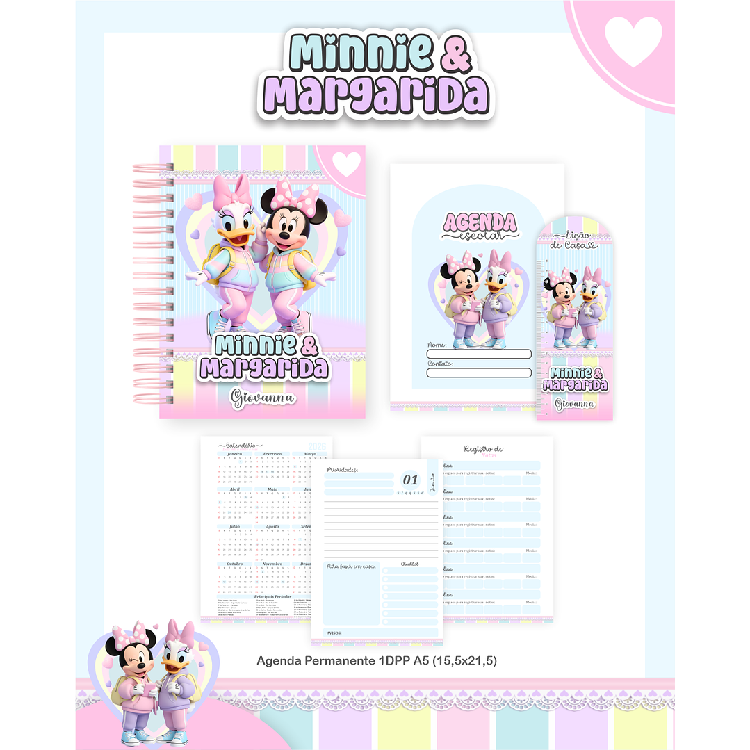 Encadernação Minnie e Margarida Volta às Aulas para Imprimir 2