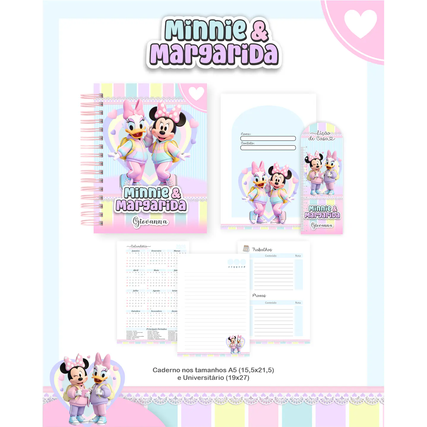 Encadernação Minnie e Margarida Volta às Aulas para Imprimir 3