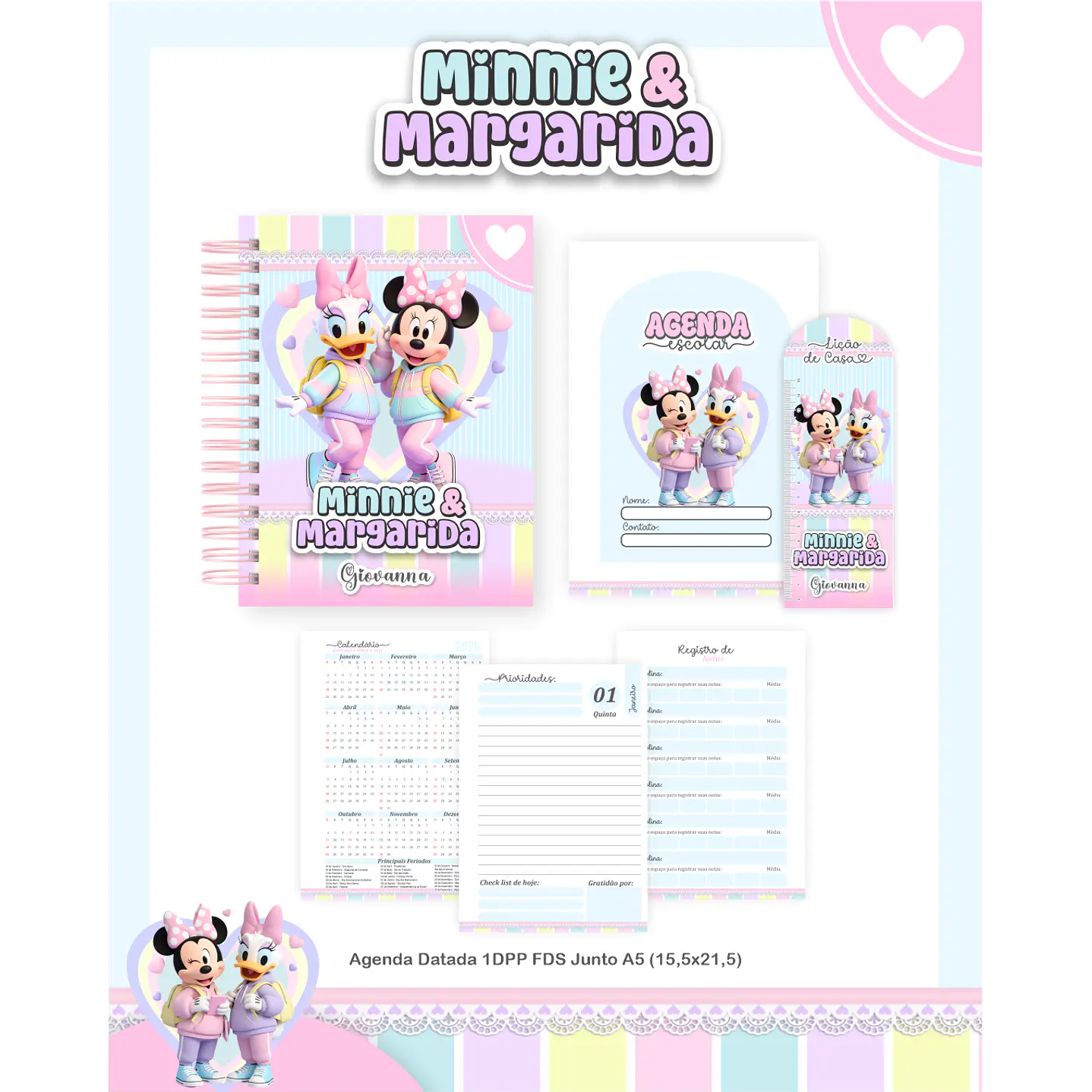 Encadernação Minnie e Margarida Volta às Aulas para Imprimir 4