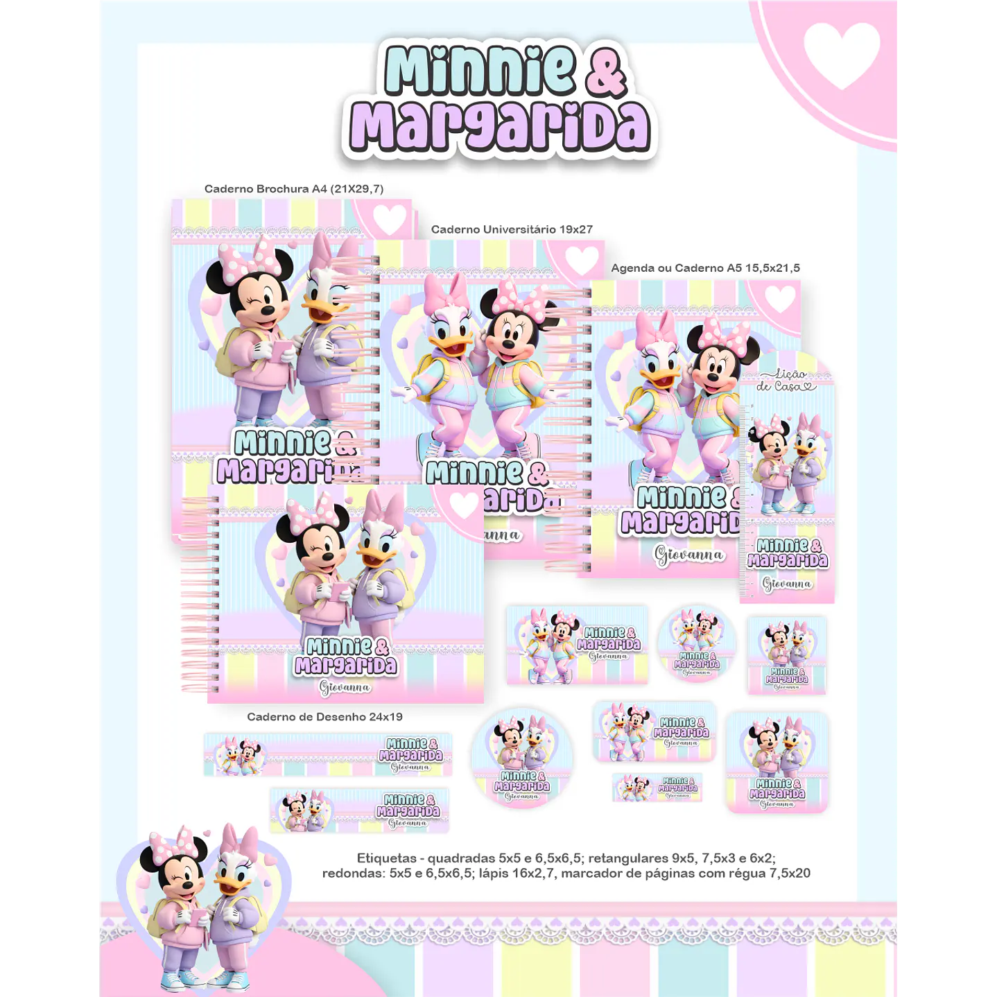 Encadernação Minnie e Margarida Volta às Aulas para Imprimir 1