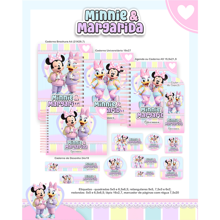 Encadernação Minnie e Margarida Volta às Aulas para Imprimir 1