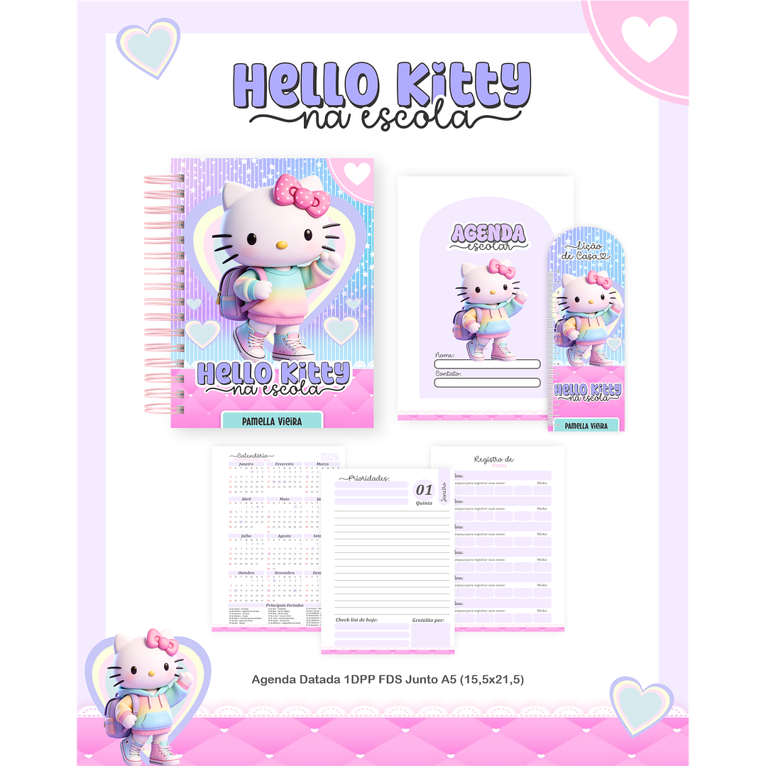 Encadernação Hello Kitty na Escola Volta às Aulas para Imprimir 2