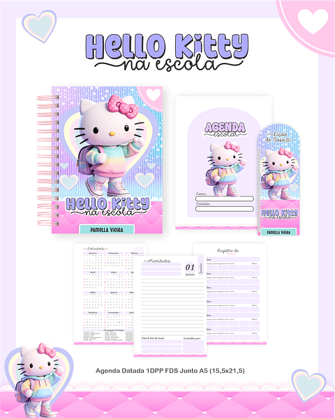 Encadernação Hello Kitty na Escola Volta às Aulas para Imprimir