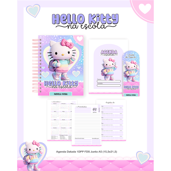 Encadernação Hello Kitty na Escola Volta às Aulas para Imprimir 2