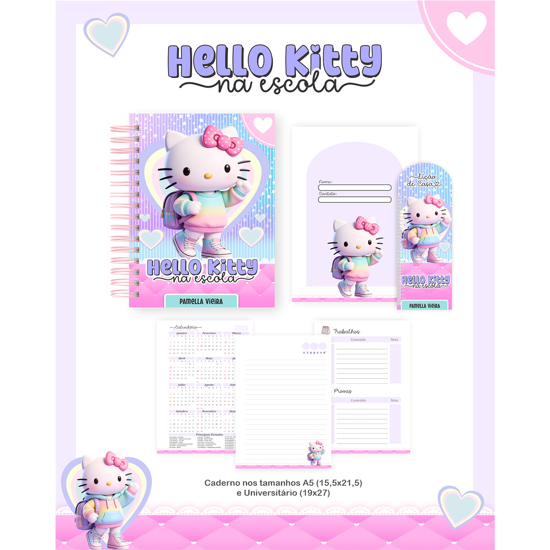 Encadernação Hello Kitty na Escola Volta às Aulas para Imprimir 3