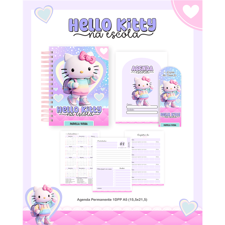 Encadernação Hello Kitty na Escola Volta às Aulas para Imprimir 4