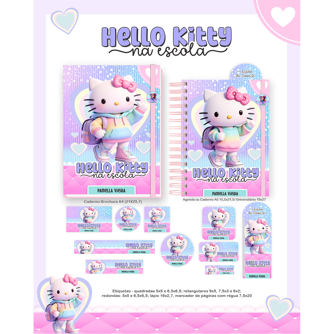 Encadernação Hello Kitty na Escola Volta às Aulas para Imprimir 5