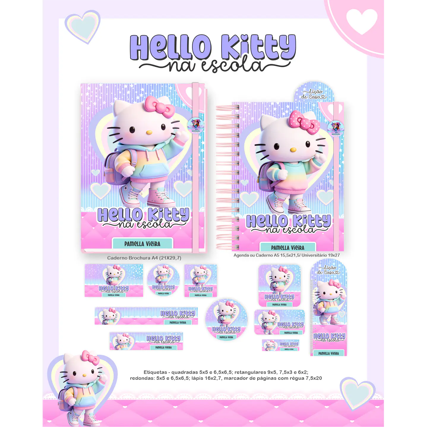 Encadernação Hello Kitty na Escola Volta às Aulas para Imprimir 5