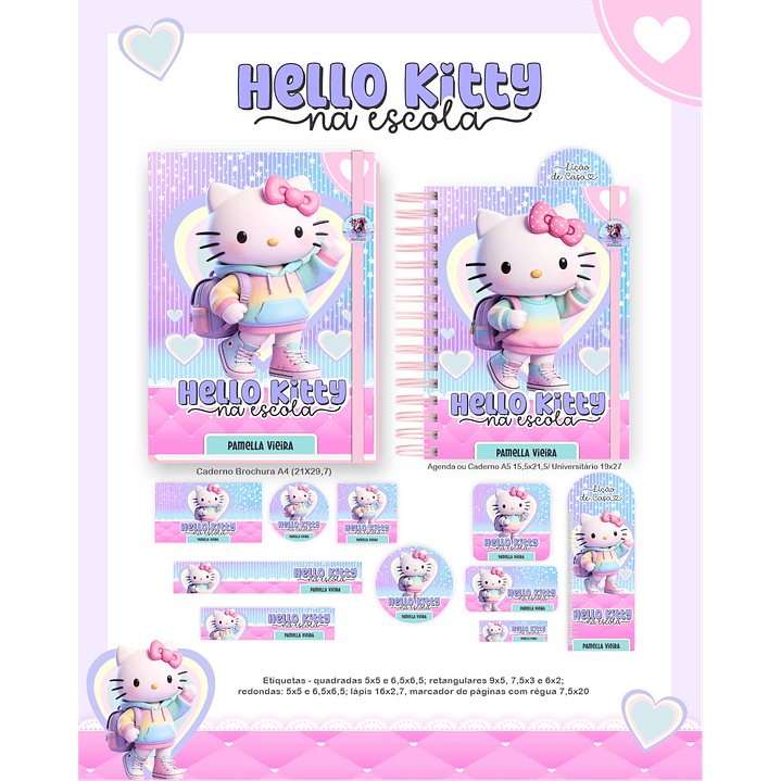 Encadernação Hello Kitty na Escola Volta às Aulas para Imprimir 5