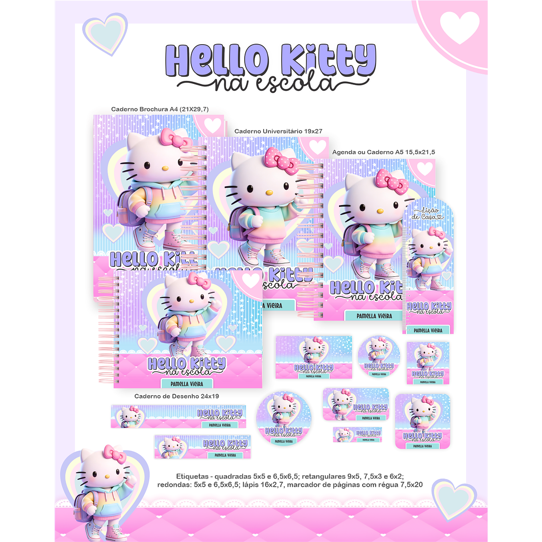 Encadernação Hello Kitty na Escola Volta às Aulas para Imprimir 1