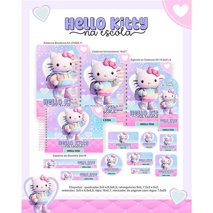 Encadernação Hello Kitty na Escola Volta às Aulas para Imprimir 1