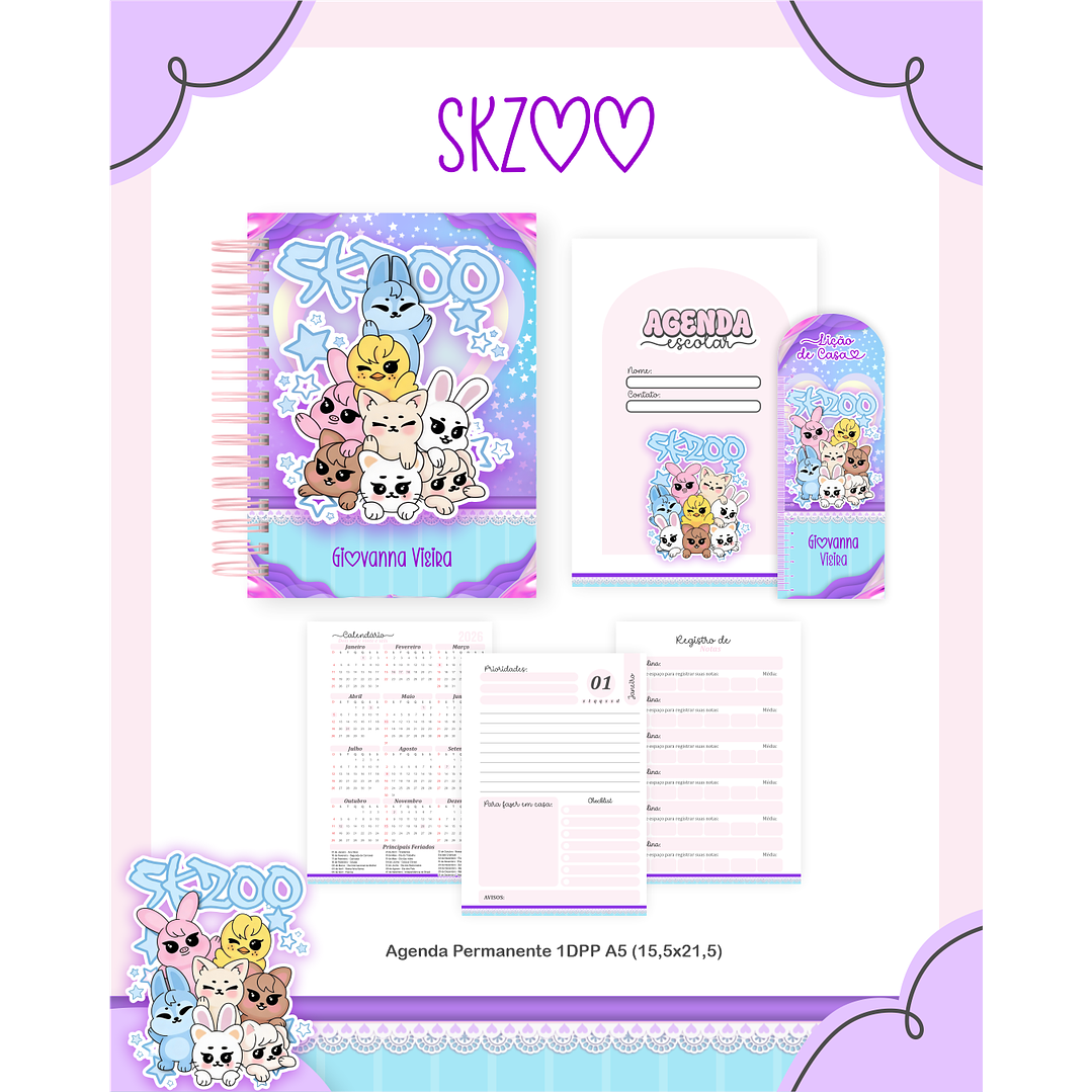 Kit Digital Encadernação SKZOO - Volta às Aulas Completo 2