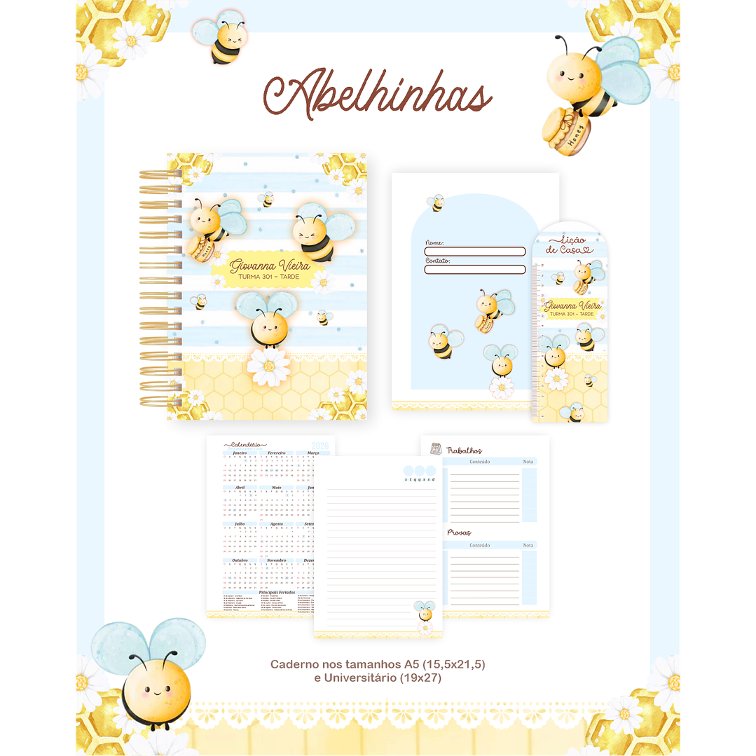Encadernação Abelhinhas Volta às Aulas para Imprimir 2
