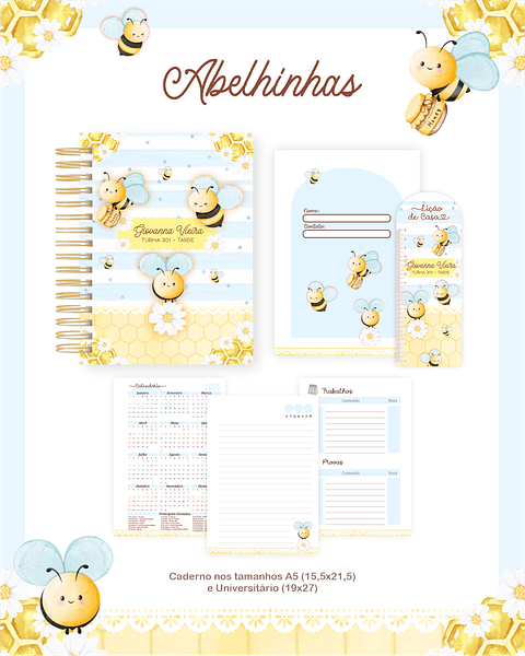 Encadernação Abelhinhas Volta às Aulas para Imprimir