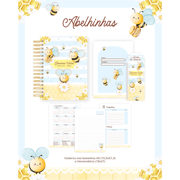 Encadernação Abelhinhas Volta às Aulas para Imprimir 2