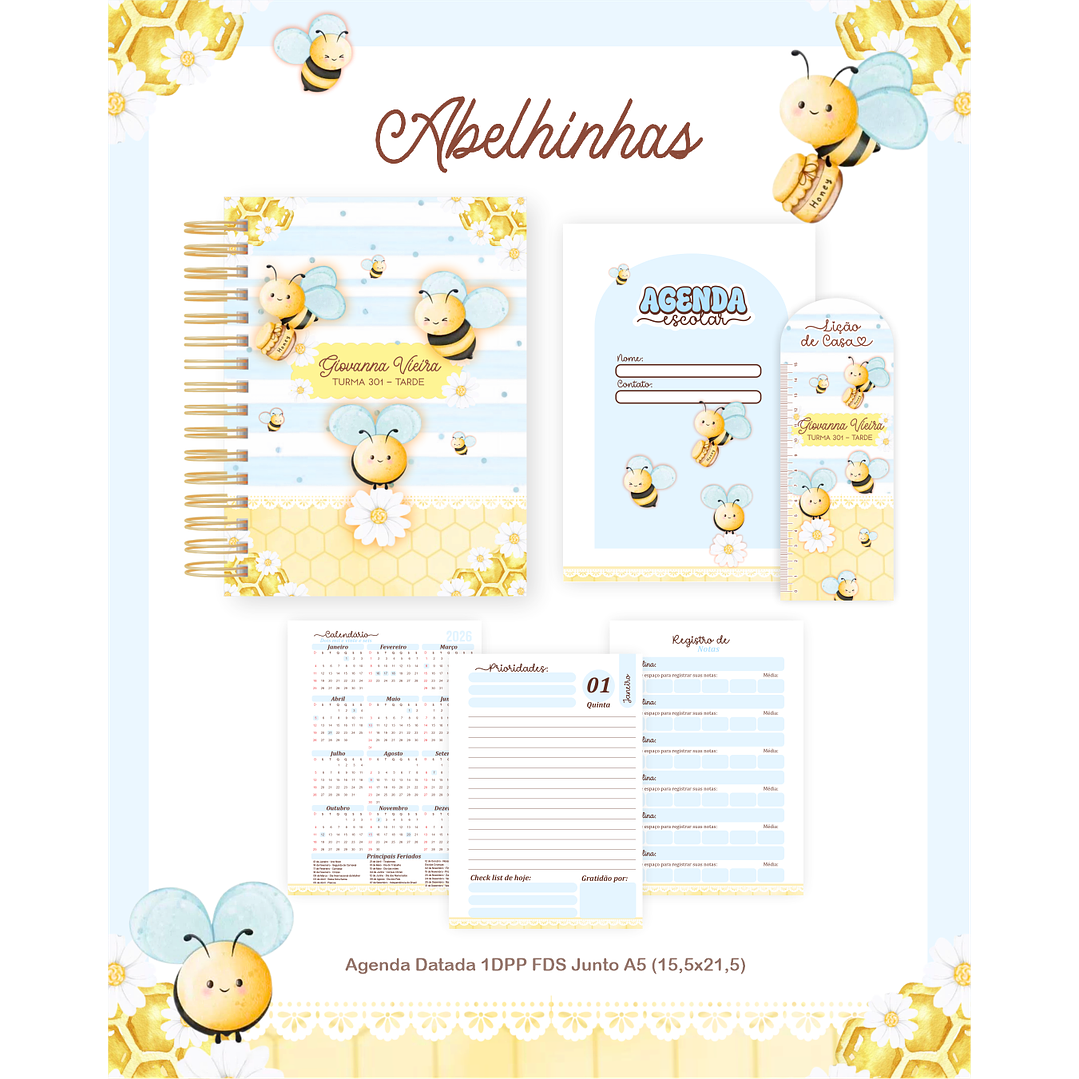 Encadernação Abelhinhas Volta às Aulas para Imprimir 3