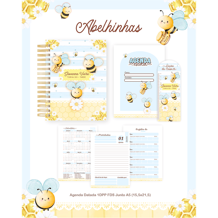 Encadernação Abelhinhas Volta às Aulas para Imprimir 3