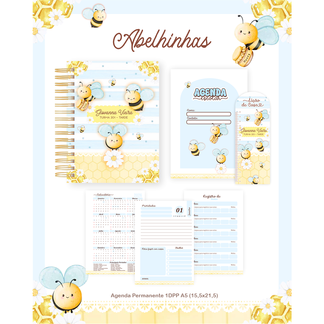 Encadernação Abelhinhas Volta às Aulas para Imprimir 4