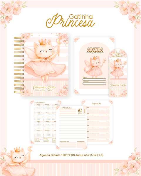 Encadernação Gatinha Princesa Volta às Aulas para Imprimir