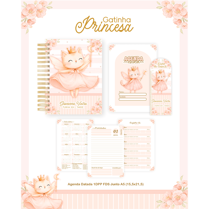 Encadernação Gatinha Princesa Volta às Aulas para Imprimir 1