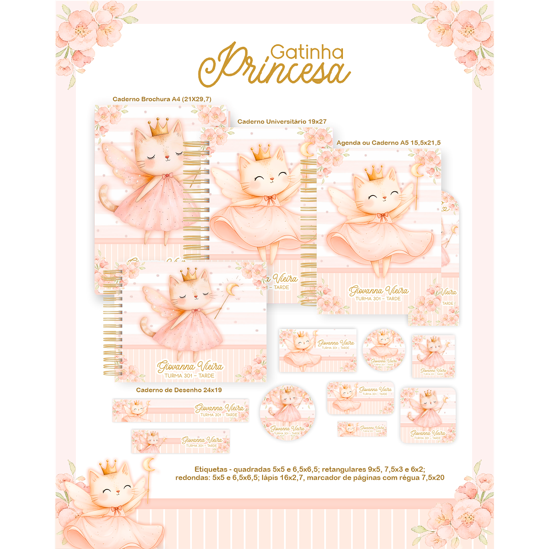 Encadernação Gatinha Princesa Volta às Aulas para Imprimir 2