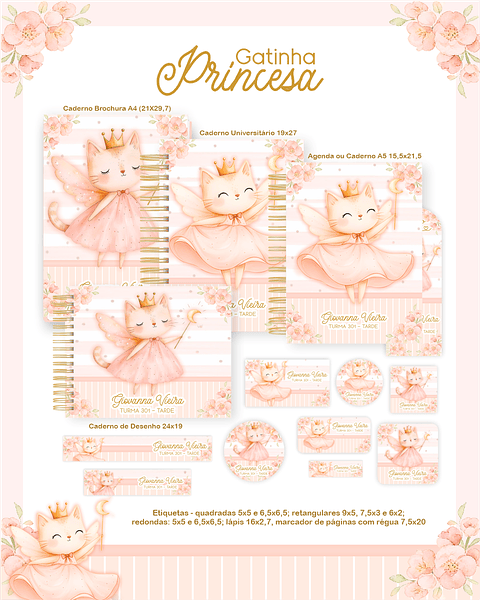 Encadernação Gatinha Princesa Volta às Aulas para Imprimir