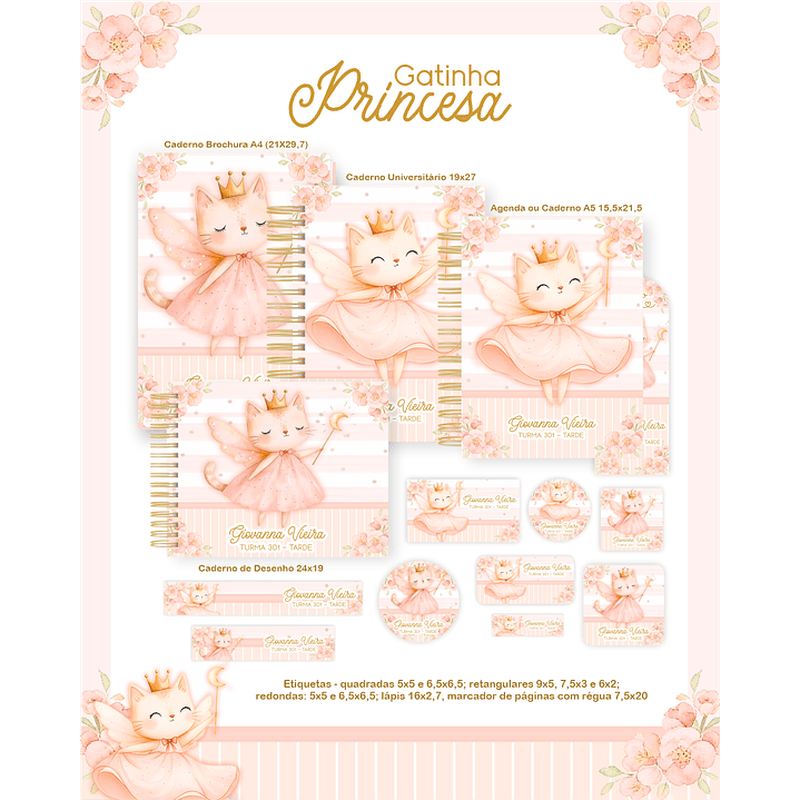Encadernação Gatinha Princesa Volta às Aulas para Imprimir 2