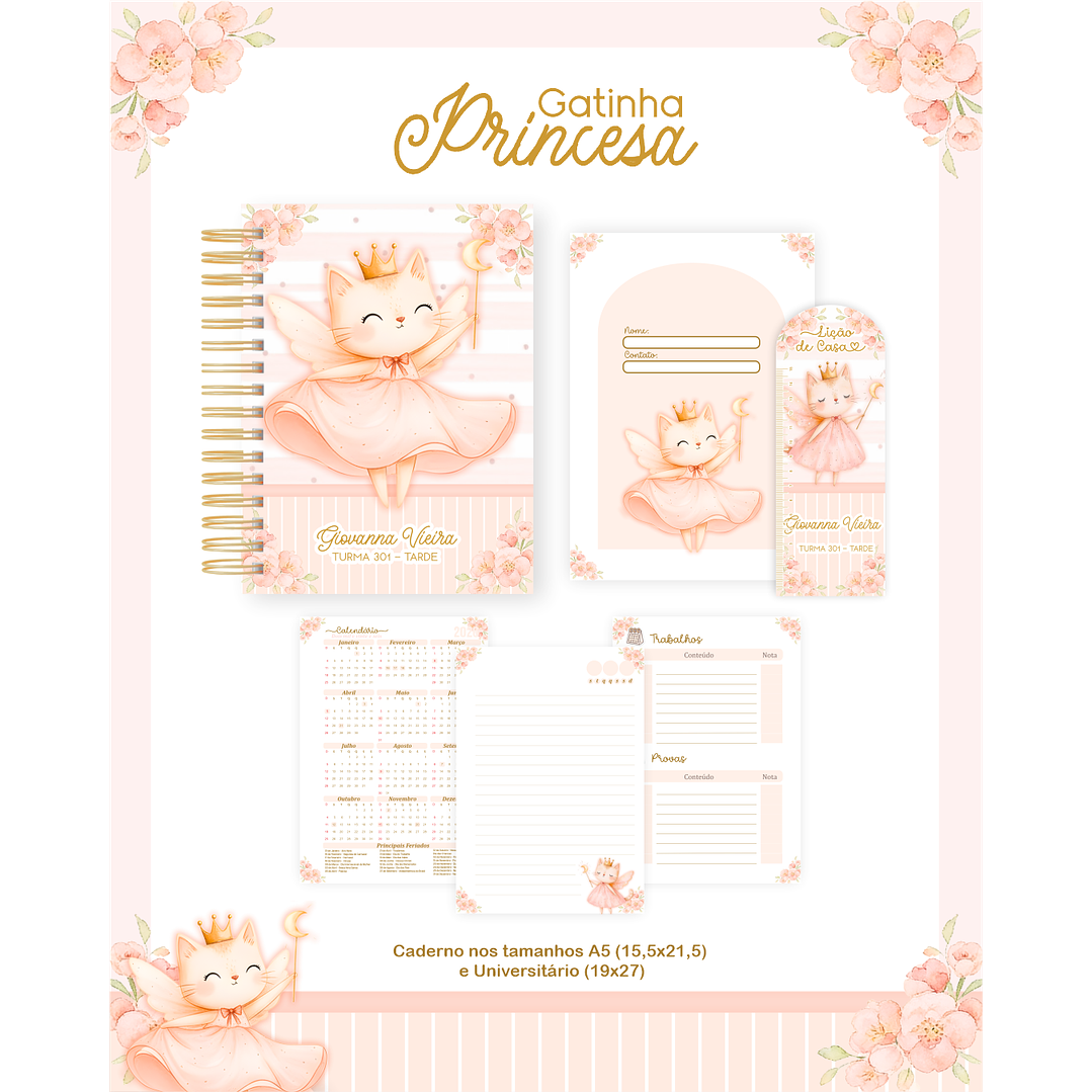 Encadernação Gatinha Princesa Volta às Aulas para Imprimir 3
