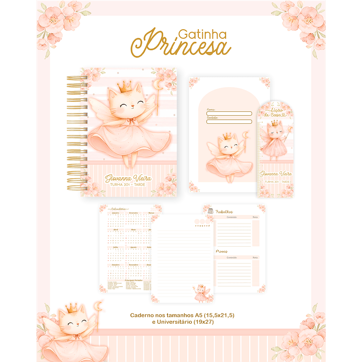 Encadernação Gatinha Princesa Volta às Aulas para Imprimir 3