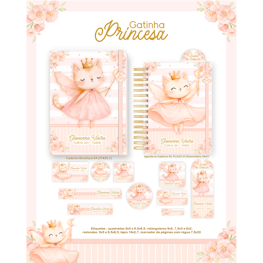 Encadernação Gatinha Princesa Volta às Aulas para Imprimir 4
