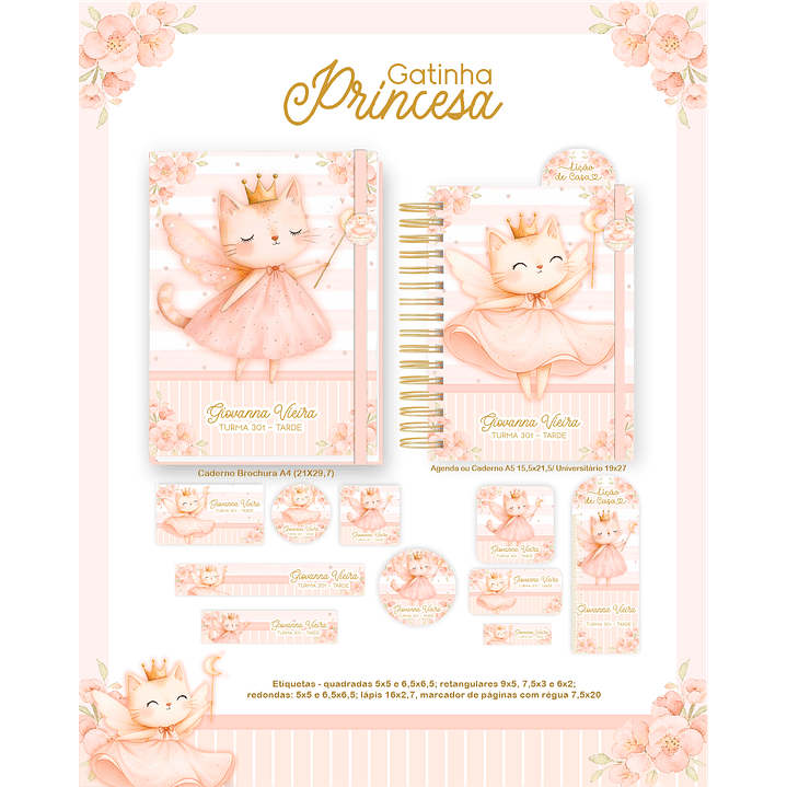Encadernação Gatinha Princesa Volta às Aulas para Imprimir 4
