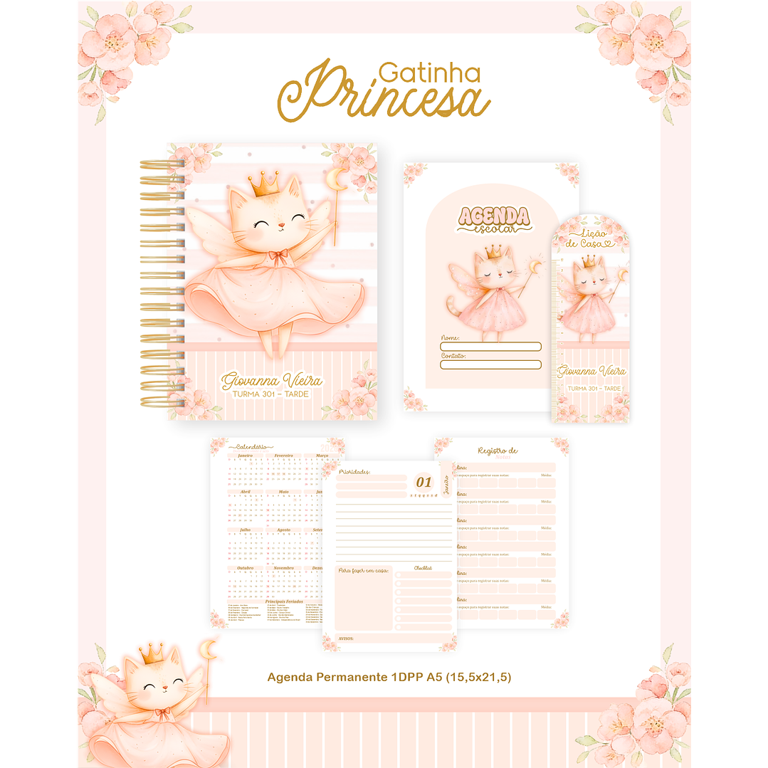 Encadernação Gatinha Princesa Volta às Aulas para Imprimir 5