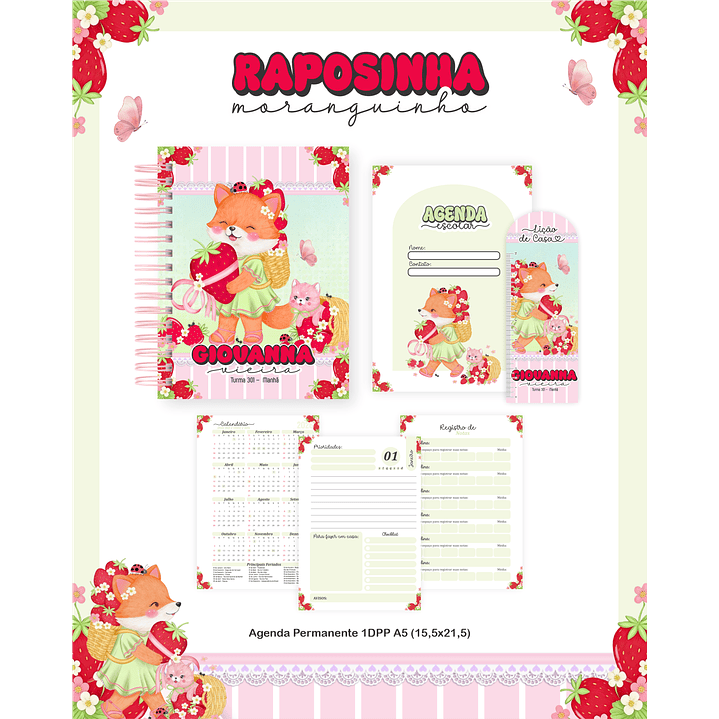 Encadernação Raposinha Moranguinho Volta às Aulas para Imprimir 3