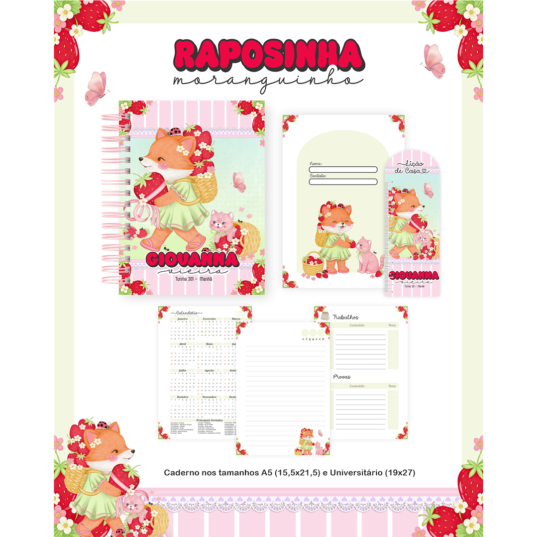 Encadernação Raposinha Moranguinho Volta às Aulas para Imprimir 4