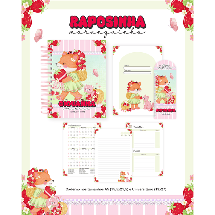 Encadernação Raposinha Moranguinho Volta às Aulas para Imprimir 4