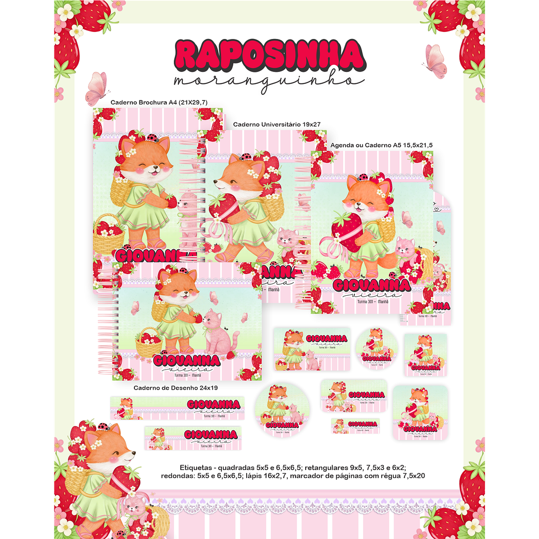 Encadernação Raposinha Moranguinho Volta às Aulas para Imprimir 1