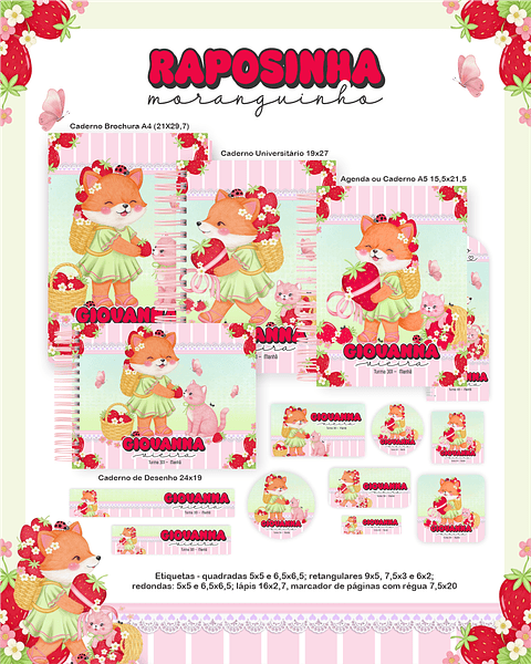 Encadernação Raposinha Moranguinho Volta às Aulas para Imprimir