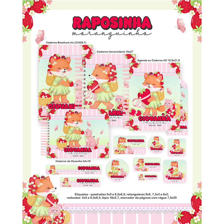 Encadernação Raposinha Moranguinho Volta às Aulas para Imprimir 1