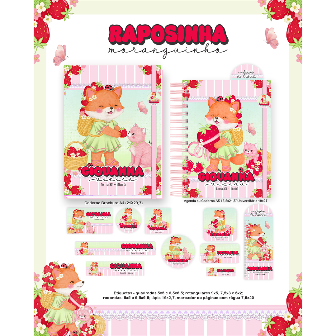 Encadernação Raposinha Moranguinho Volta às Aulas para Imprimir 2