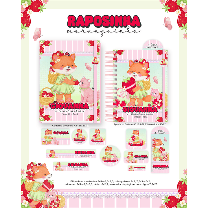 Encadernação Raposinha Moranguinho Volta às Aulas para Imprimir 2