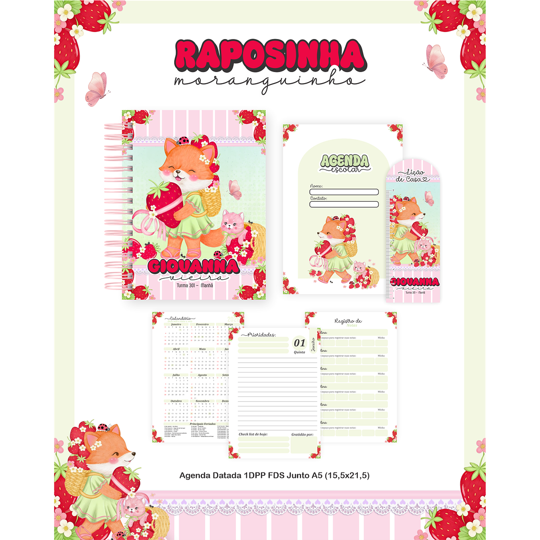 Encadernação Raposinha Moranguinho Volta às Aulas para Imprimir 5